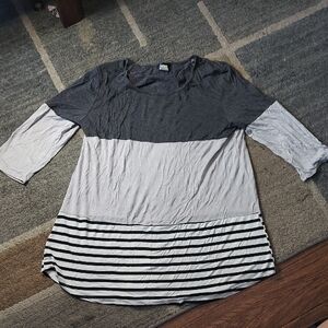 MOA Gray and White Striped Women's Top